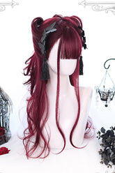 ダークレッドヘアテールレイヤードカーリークラシックロリータウィッグ